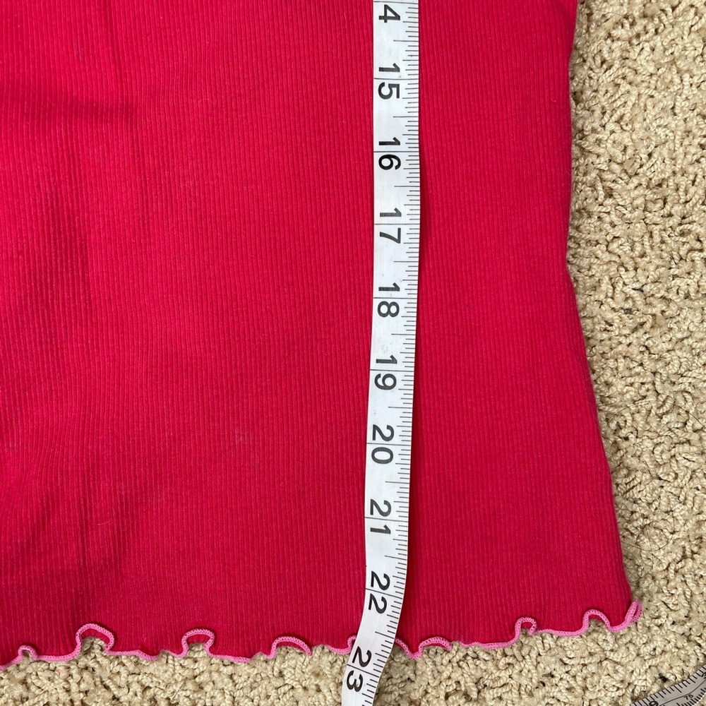 HUE Dreamy red wash Pink Lace Trim Ribbed baby tee Top long sleeve L - Picture 9 of 9